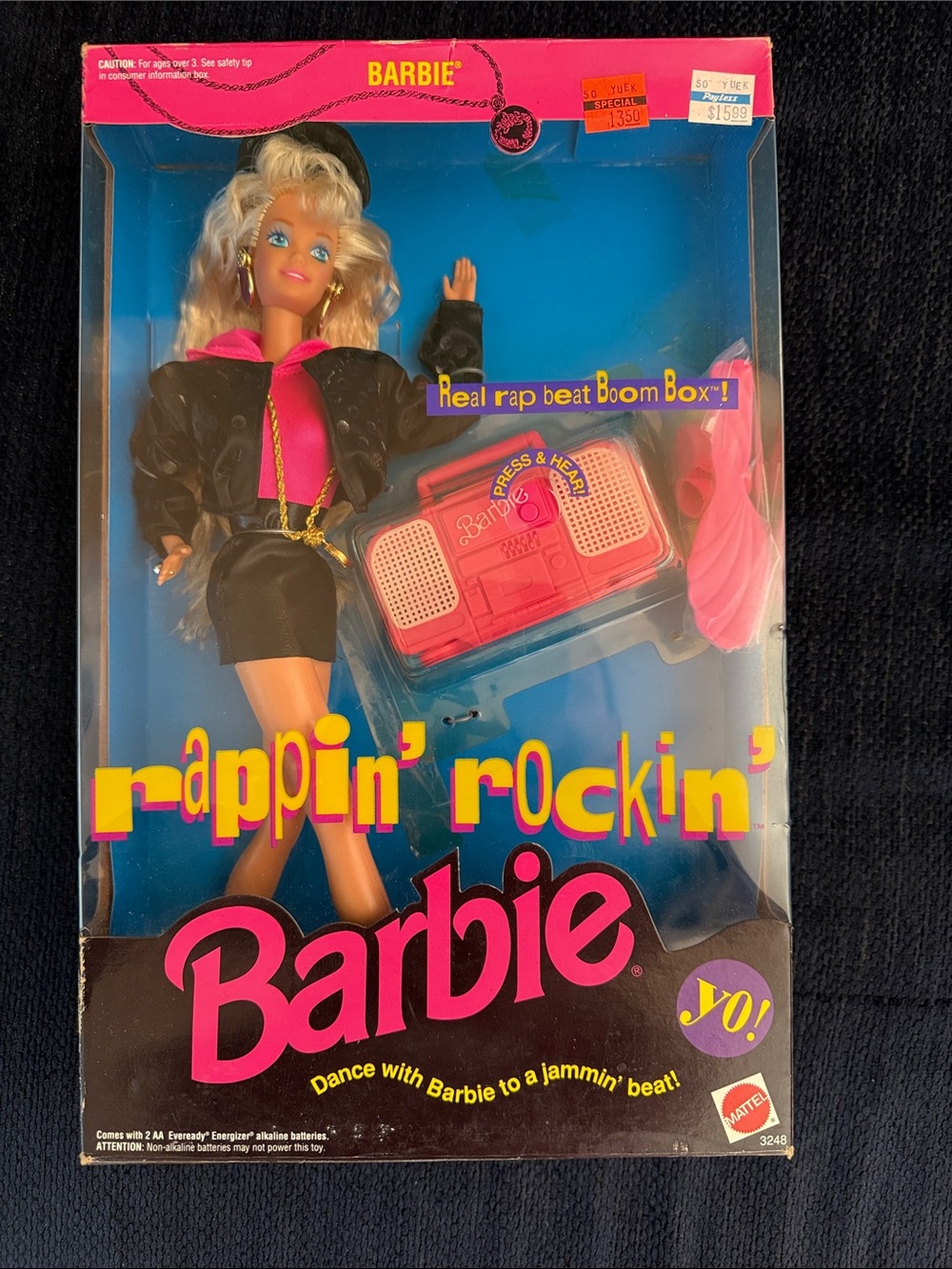 VINTAGE 1991 RAPPIN' ROCKIN' BARBIE Doll #3248 Hip Hop Boombox NEW SEALED